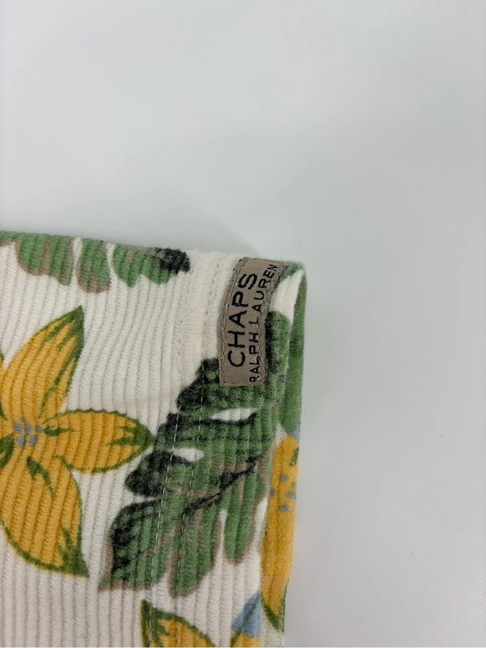 Chaps Ralph Lauren Polo Shirt Mens XL Ribbed Knit Hawaiian Flower Floral Vintage